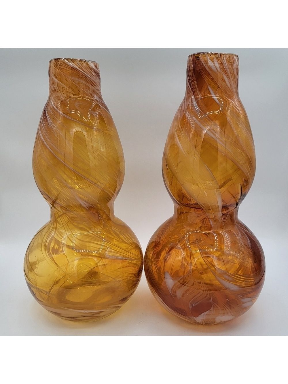 Vintage Amber Blown Glass Vases Pair #3040